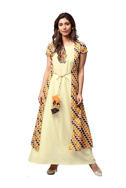 Jaipur Kurti Yellow Embroidered Kurta With Jacket Jaipur Kurti Yellow Embroidered Kurta With Jacket