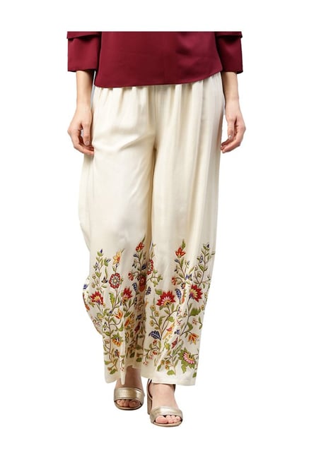 Jaipur Kurti Cream Printed Rayon Palazzo Jaipur Kurti Cream Printed Rayon Palazzo
