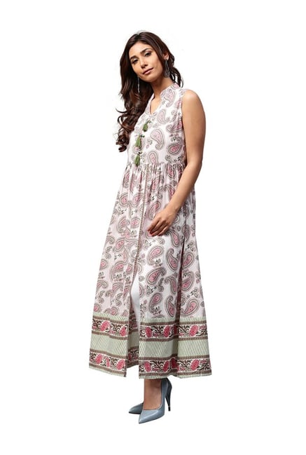 Jaipur Kurti Off White & Pink Paisley Print Kurta Jaipur Kurti Off White & Pink Paisley Print Kurta