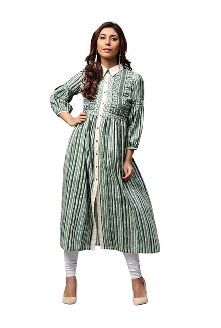 Jaipur Kurti Olive & White Printed Cotton Kurta Jaipur Kurti Olive & White Printed Cotton Kurta