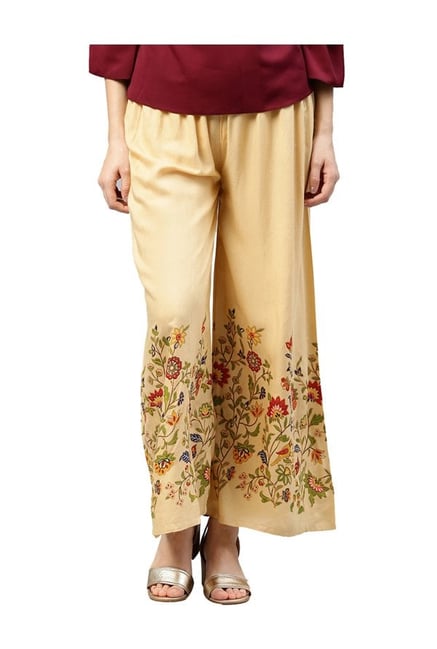 Jaipur Kurti Beige Printed Rayon Palazzo Jaipur Kurti Beige Printed Rayon Palazzo