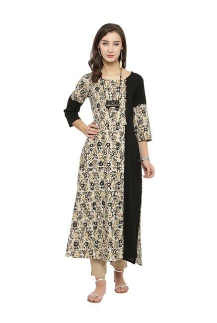 Varanga Black & Beige Printed Kurta Varanga Black & Beige Printed Kurta