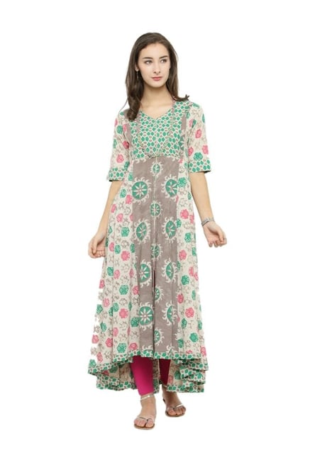 Varanga Off White & Green Printed Kurta Varanga Off White & Green Printed Kurta