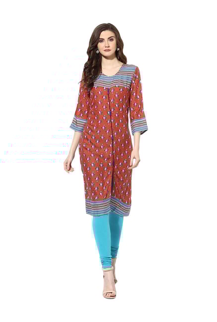 Mytri Rust Printed Rayon Kurta Mytri Rust Printed Rayon Kurta