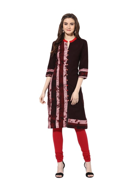 Mytri Brown Printed Rayon Kurta Mytri Brown Printed Rayon Kurta