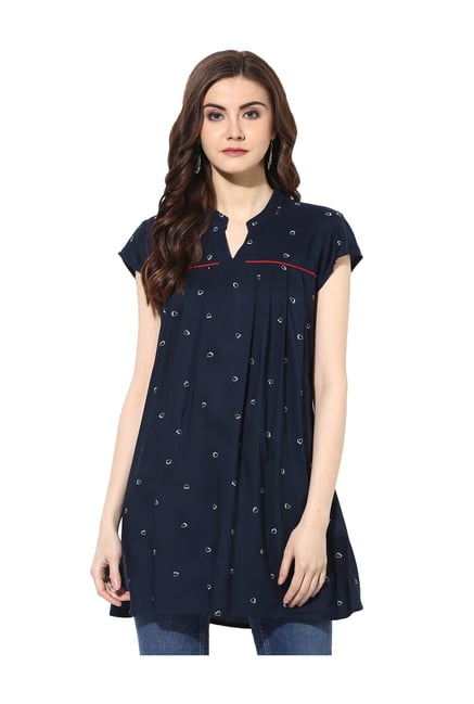 Mytri Navy Printed Rayon Kurti Mytri Navy Printed Rayon Kurti