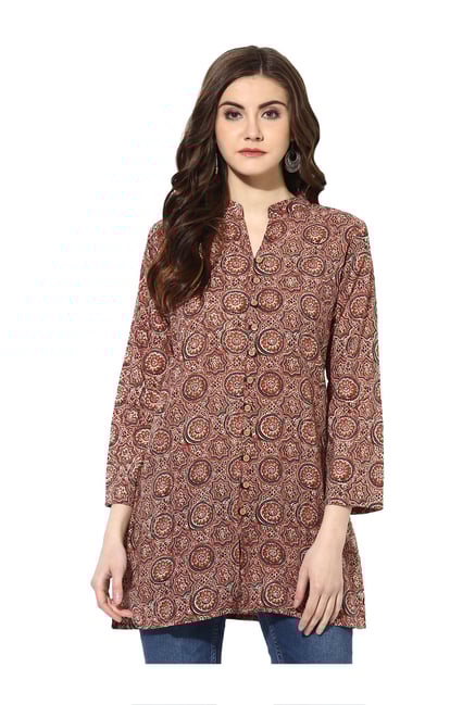 Mytri Brown Printed Cambric Kurti Mytri Brown Printed Cambric Kurti