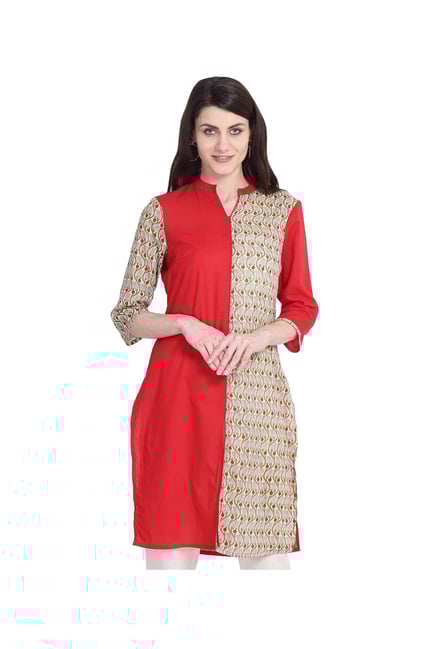 Juniper Red & Beige Printed Cotton Kurta Juniper Red & Beige Printed Cotton Kurta