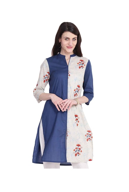 Juniper Navy & White Printed Cotton Kurta Juniper Navy & White Printed Cotton Kurta
