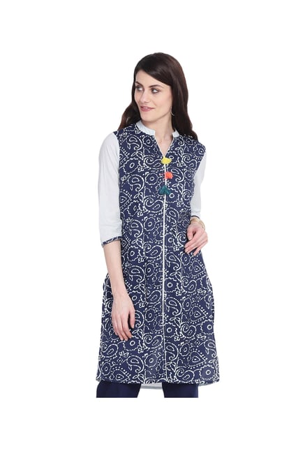 Juniper Navy & White Printed Cotton Kurta Juniper Navy & White Printed Cotton Kurta