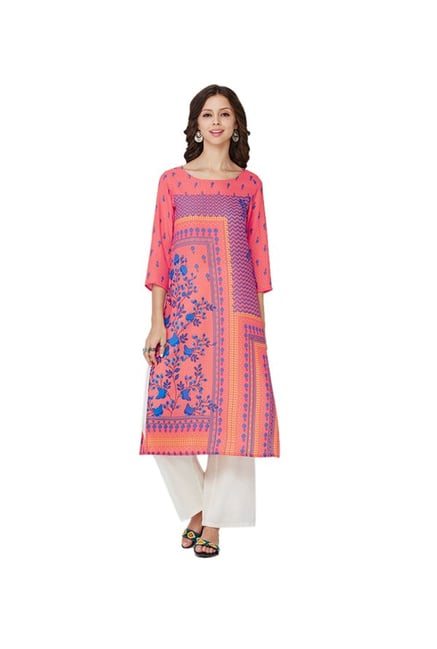 Global Desi Pink & Blue Printed Kurta Global Desi Pink & Blue Printed Kurta