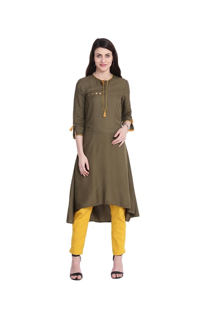 Juniper Olive Regular Fit Rayon Kurta Juniper Olive Regular Fit Rayon Kurta