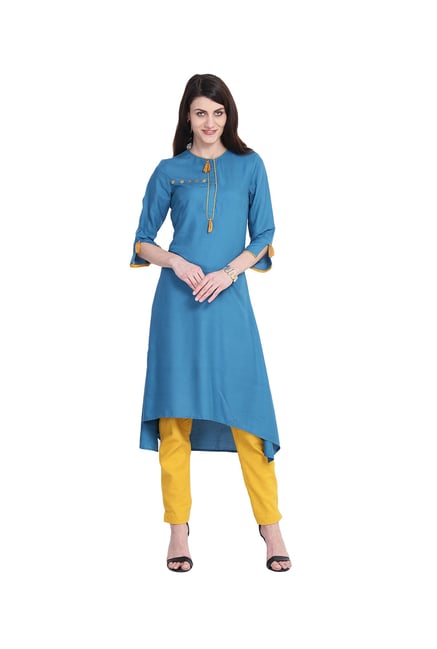 Juniper Blue Regular Fit Rayon Kurta Juniper Blue Regular Fit Rayon Kurta