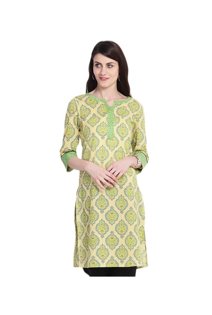 Juniper Yellow & Green Printed Cotton Kurta Juniper Yellow & Green Printed Cotton Kurta