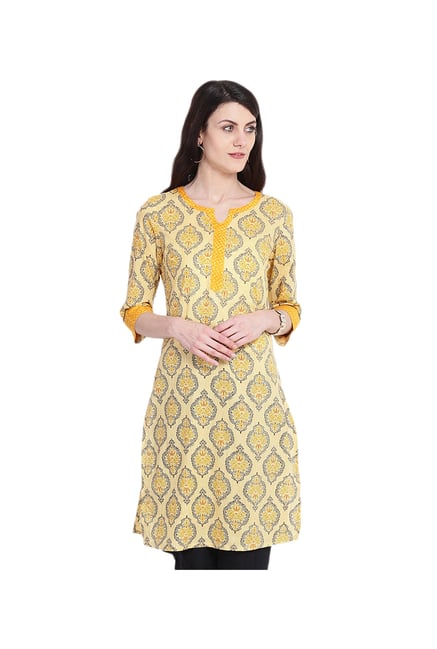 Juniper Yellow Printed Cotton Kurta Juniper Yellow Printed Cotton Kurta