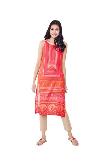 Global Desi Orange & Pink Printed Kurta Global Desi Orange & Pink Printed Kurta