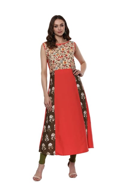 Ziyaa Coral Floral Print Crepe Kurta Ziyaa Coral Floral Print Crepe Kurta