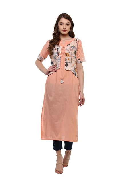 Ziyaa Peach Printed Cotton Kurta Ziyaa Peach Printed Cotton Kurta