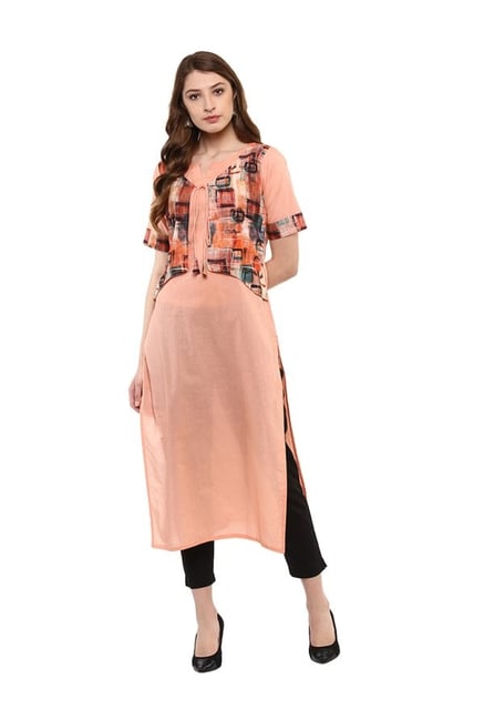 Ziyaa Peach Printed Cotton Kurta Ziyaa Peach Printed Cotton Kurta