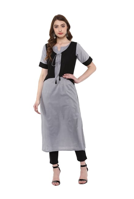 Ziyaa Grey Regular Fit Cotton Kurta Ziyaa Grey Regular Fit Cotton Kurta
