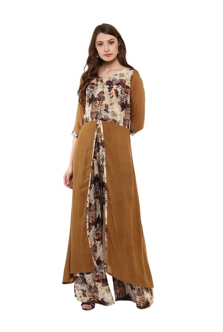Ziyaa Khaki Printed Rayon Kurta Ziyaa Khaki Printed Rayon Kurta