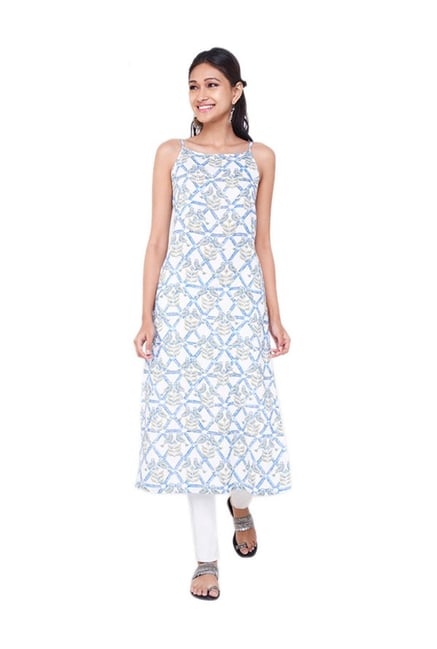 Global Desi White & Blue Printed Kurta Global Desi White & Blue Printed Kurta