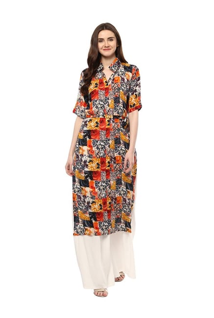 Ziyaa Multicolor Floral Print Rayon Kurta Ziyaa Multicolor Floral Print Rayon Kurta