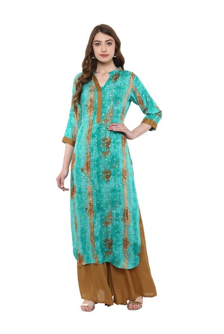 Ziyaa Teal Printed Rayon Kurta Ziyaa Teal Printed Rayon Kurta