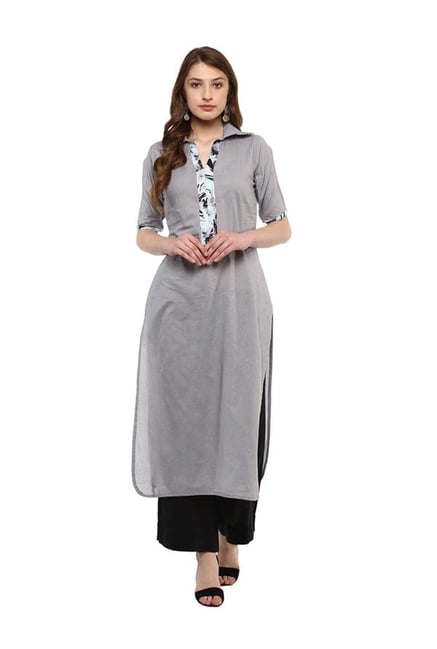 Ziyaa Grey Regular Fit Cotton Kurta Ziyaa Grey Regular Fit Cotton Kurta