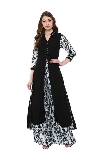 Ziyaa Black & Grey Regular Fit Rayon Kurta Ziyaa Black & Grey Regular Fit Rayon Kurta