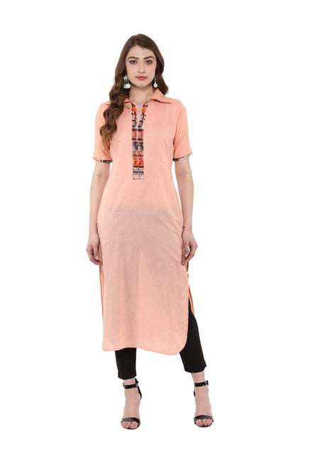 Ziyaa Peach Regular Fit Cotton Kurta Ziyaa Peach Regular Fit Cotton Kurta