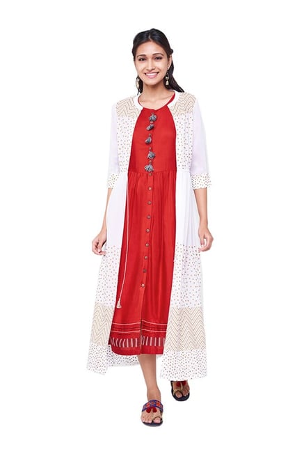 Global Desi Red Round Neck Kurta Global Desi Red Round Neck Kurta