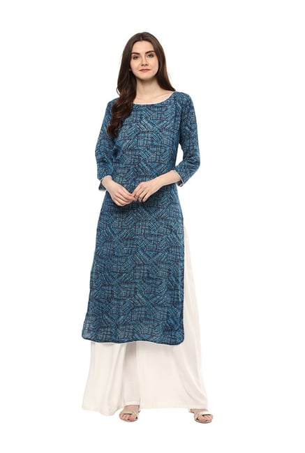 Ziyaa Blue Printed Rayon Kurta Ziyaa Blue Printed Rayon Kurta