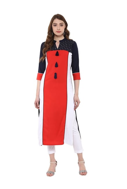 Ziyaa Red & White Printed Crepe Kurta Ziyaa Red & White Printed Crepe Kurta