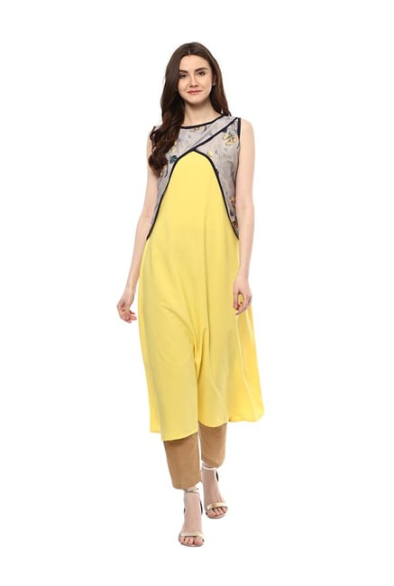 Ziyaa Yellow Printed Crepe Kurta Ziyaa Yellow Printed Crepe Kurta
