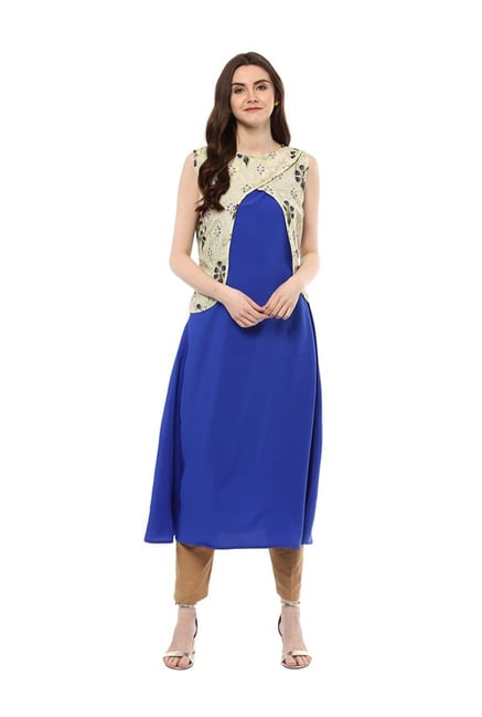 Ziyaa Royal Blue Printed Crepe Kurta Ziyaa Royal Blue Printed Crepe Kurta
