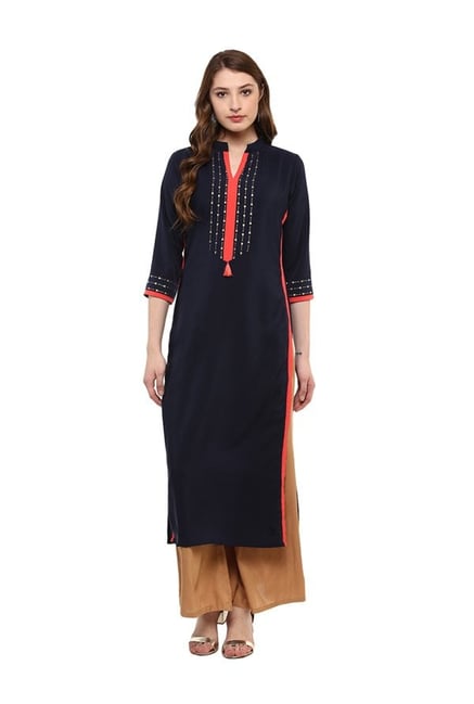 Ziyaa Navy Printed Crepe Kurta Ziyaa Navy Printed Crepe Kurta