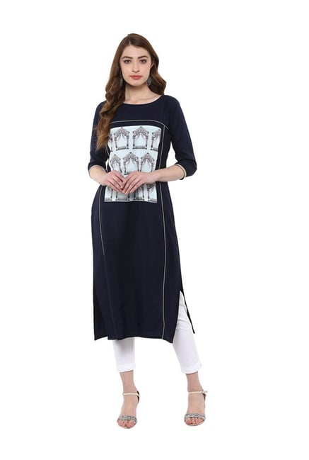 Ziyaa Navy Printed Crepe Kurta Ziyaa Navy Printed Crepe Kurta