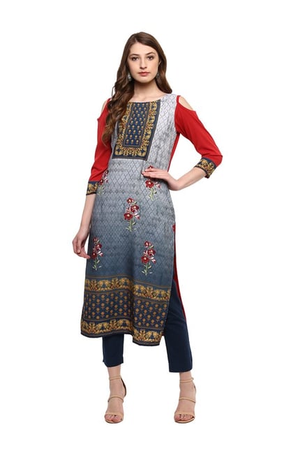 Ziyaa Grey & Red Printed Crepe Kurta Ziyaa Grey & Red Printed Crepe Kurta