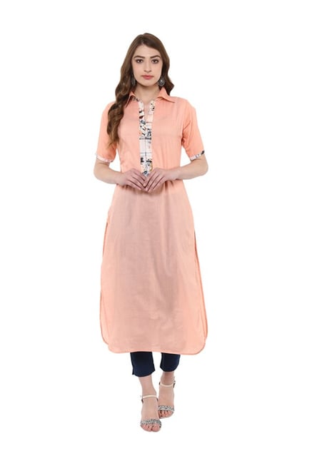 Ziyaa Peach Regular Fit Cotton Kurta Ziyaa Peach Regular Fit Cotton Kurta