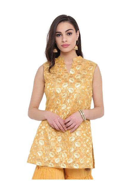 Studio Rasa Yellow Printed Chanderi Kurti Studio Rasa Yellow Printed Chanderi Kurti