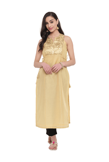 Studio Rasa Beige Printed Chanderi Tie-Ups Kurta Studio Rasa Beige Printed Chanderi Tie-Ups Kurta