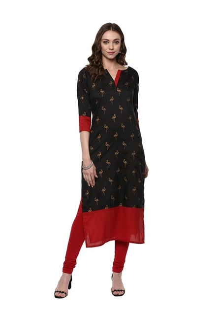 Ahalyaa Black & Red Printed Poly Silk Kurta Ahalyaa Black & Red Printed Poly Silk Kurta