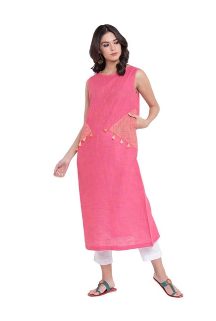 9rasa Pink Printed Cotton Kurta 9rasa Pink Printed Cotton Kurta