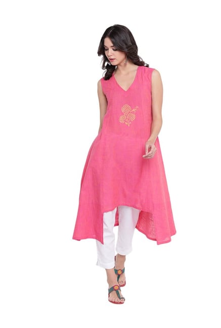 9rasa Pink Printed High Low Cotton Kurta 9rasa Pink Printed High Low Cotton Kurta