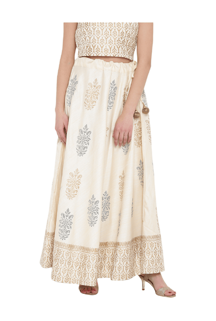 Studio Rasa Off White Printed Bhagalpuri Dupion Skirt Studio Rasa Off White Printed Bhagalpuri Dupion Skirt