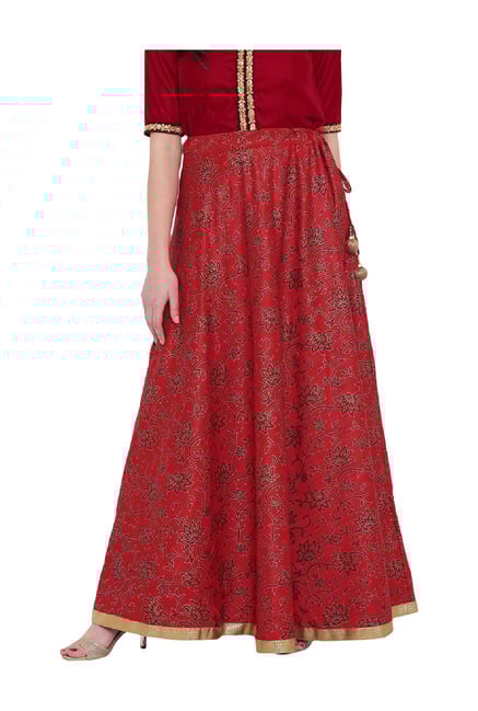 Studio Rasa Rust Printed Bhagalpuri Dupion Skirt Studio Rasa Rust Printed Bhagalpuri Dupion Skirt