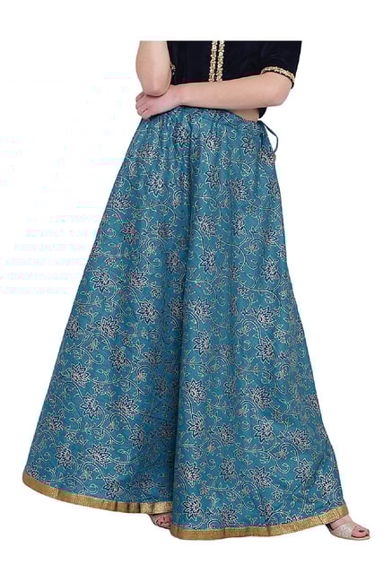 Studio Rasa Turquoise Printed Bhagalpuri Dupion Skirt Studio Rasa Turquoise Printed Bhagalpuri Dupion Skirt