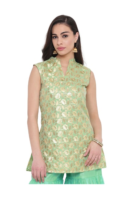 Studio Rasa Green Printed Chanderi Kurti Studio Rasa Green Printed Chanderi Kurti