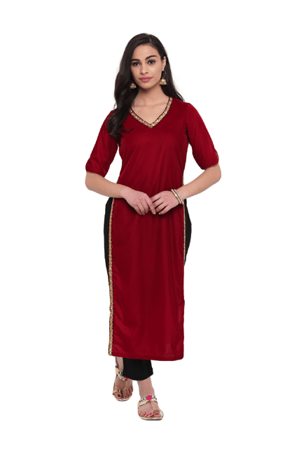 Studio Rasa Maroon Embellished Velvet Kurta Studio Rasa Maroon Embellished Velvet Kurta